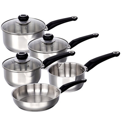 Gr8 Home Stainless Steel 8 Pcs Induction Cookware Set Frying Pan Milk Saucepan With Lids from B&Q