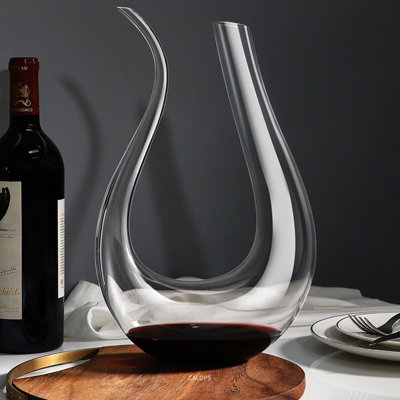 Gr8 Home Wine Decanter U-Shape Blown Glass Aerating Red Wine Carafe Pourer Dispenser 1.5L