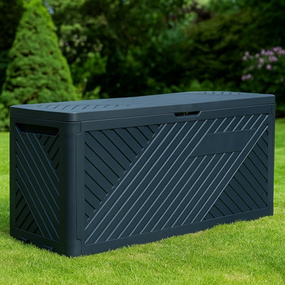 B&Q -  Anthracite 280L Plastic Storage Box Garden Outdoor Shed Utility Cushion Chest