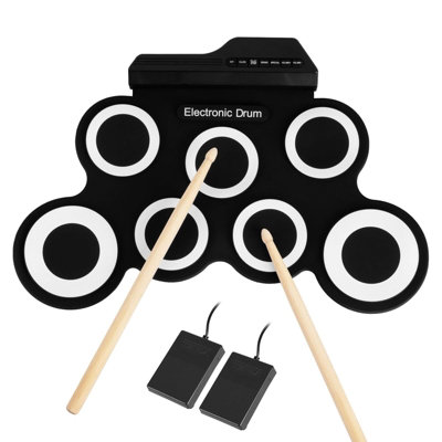 Gr8 Home Unisex Black Electronic 7 Pad Drum Kit Roll Up Instrument In - Image 3