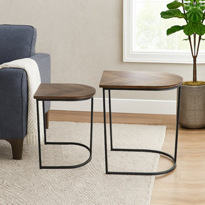Gr8 Home Nest Of 2 Coffee Table Metal Wood Chevron Modern Side Tables Set For Living Room from B&Q