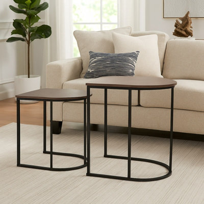 Gr8 Home Nest Of 2 Coffee Table Metal Wooden Woodgrain Side Tables Set For Living Room from B&Q