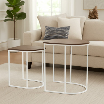 Gr8 Home Nest Of 2 Coffee Table White Metal Wooden Woodgrain Side Tables Set Living Room from B&Q
