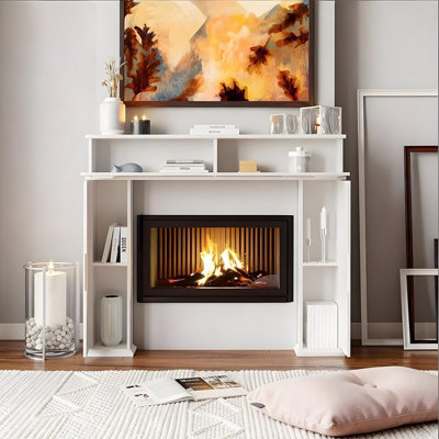 Gr8 Home Wooden White Fireplace Surround Mantelpiece Storage Cabinet Shelves Unit Stand from B&Q