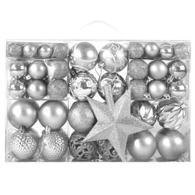 B&Q -  Silver 101 Pc Christmas Baubles Balls Hanging Decoration Xmas Tree Ornaments Set - Image 4