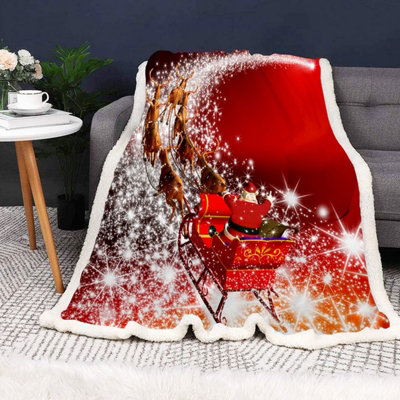 Gr8 Home Christmas Sleigh Red Fleece Blanket Large Festive Xmas Flannel Throw 130 X 150Cm from B&Q