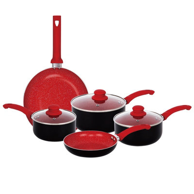 Gr8 Home Red 8 Piece Non Stick Frying Pan Saucepan Set - Image 4