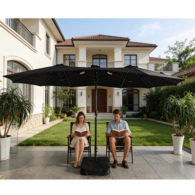 B&Q -  4.6M Patio Parasol Large Double Sided Garden Umbrella Crank Handle Base Black