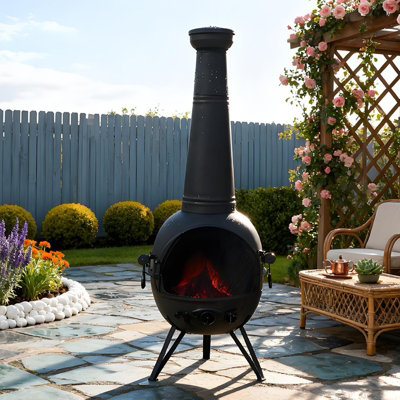 Gr8 Garden Large 130Cm Tall Garden Patio Chiminea Wood Log Burner Fire Pit Bbq Grill Heater from B&Q