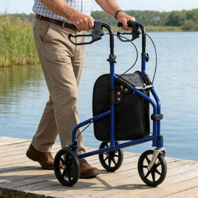 Gr8 Home Lightweight Aluminium 3 Wheel Rollator Walker With BagFolding & Adjustable Height from B&Q