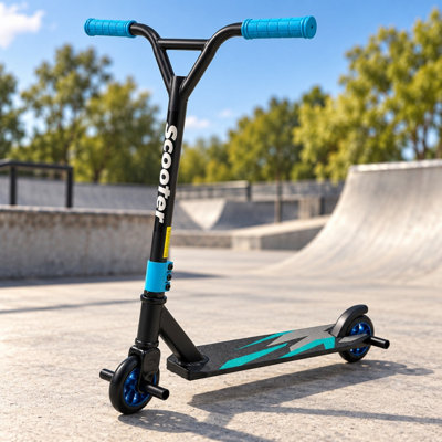 Rexco Lightening Blue Stunt Scooter Kids Adults Freestyle Kick Fixed Bar 100Mm Abec-11 - Black Blue - Image 3
