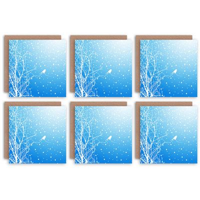 Artery8 Set Of 6 Christmas Cards Bird Winter Snow Trees Set Blank Xmas Cards