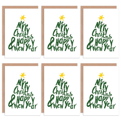 Artery8 Set Of 6 Christmas Cards Merry Christmas Happy New Year Tree Set Xmas from B&Q