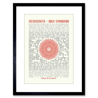 Artery8 Wall Art Print Quote Desiderata Mandala Ehrmann Typography Artwork Framed 9X7 Inch