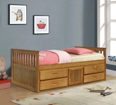 B&Q -  3Ft Caramel Wooden Captains Cabin Bed With Drawers And Storage