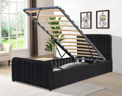 Comfy Living 3Ft Black Brushed Velvet Gas Lift Ottoman Bedframe