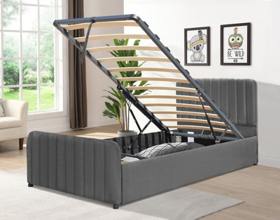 Comfy Living 3Ft Dark Grey Brushed Velvet Gas Lift Ottoman Bedframe from B&Q
