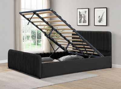 B&Q -  5Ft Black Brushed Velvet Gas Lift Ottoman Bedframe