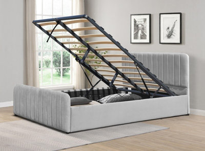 B&Q -  5Ft Light Grey Brushed Velvet Gas Lift Ottoman Bedframe