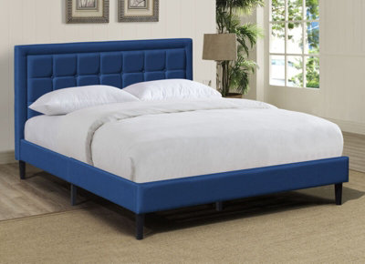 Comfy Living 4Ft6 Buttoned Headboard Blue Fabric Bed Frame from B&Q