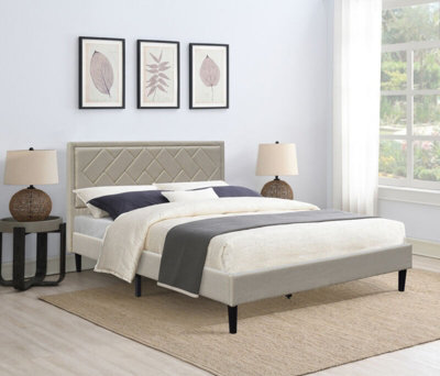 Comfy Living Padded Headboard Stone Fabric Bed Frame 4Ft6 Double from B&Q