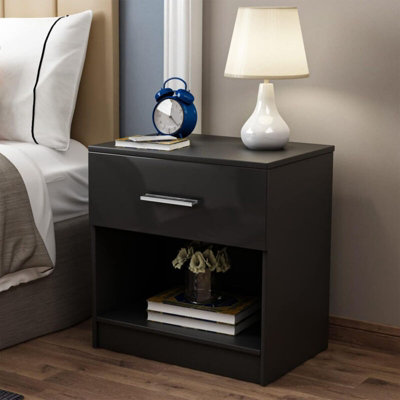 Comfy Living Black High Gloss Bedside Table from B&Q