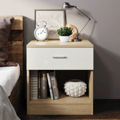 Comfy Living Oak/cream High Gloss Bedside Table from B&Q