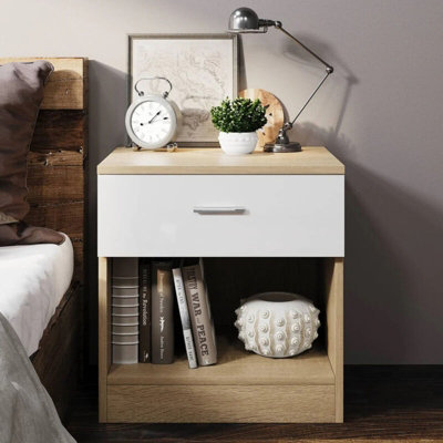 Comfy Living Oak/white High Gloss Bedside Table from B&Q