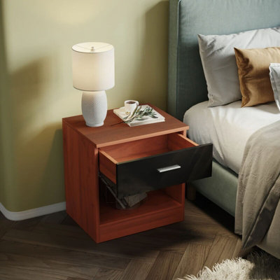 Comfy Living Walnut/black High Gloss Bedside Table from B&Q