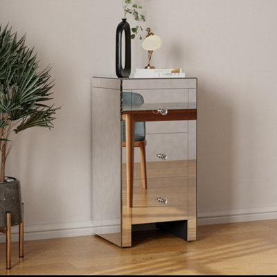 Comfy Living Small Mirrored  Bedside Table With 3 Drawers And Crystal Handles from B&Q