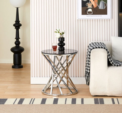 Comfy Living Round Geometric Design Gold Metal Side Table With Tinted Glass Tempered Top from B&Q