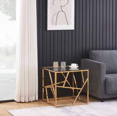 Comfy Living Glass And Gold Metal Square End Table Side Table from B&Q