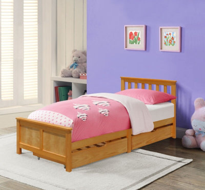 Comfy Living 3Ft Caramel Wooden Bedframe With 2 Pull Out Drawers from B&Q
