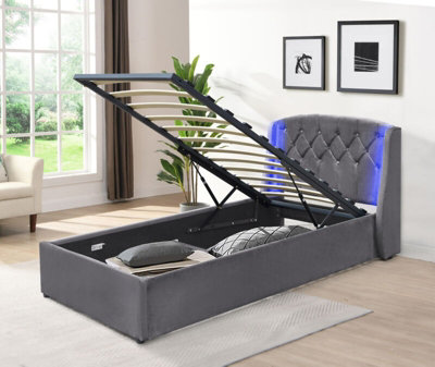 Comfy Living 3Ft Grey Fabric Gaslift Bedframe With Led Headboard from B&Q