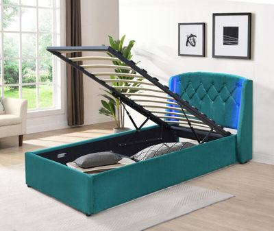 Comfy Living 3Ft Green Fabric Gaslift Bedframe With Led Headboard from B&Q