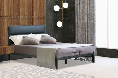 Comfy Living Metal Bedframe 5Ft Kingsize With Black Faux Leather Headboard from B&Q