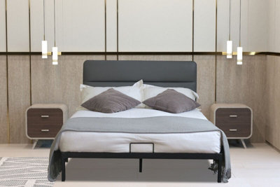 Comfy Living Metal Bedframe 5Ft Kingsize With Grey Faux Leather Headboard from B&Q
