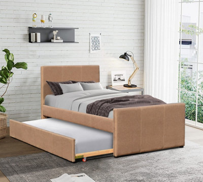 Comfy Living 3Ft Single Fabric Bed Frame With Trundle Bed In Brown from B&Q