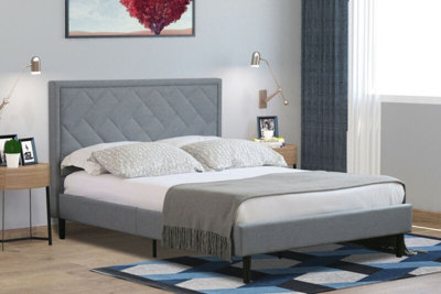Comfy Living Padded Headboard Light Grey Fabric Bed Frame 5Ft King from B&Q