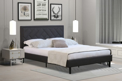 Comfy Living Padded Headboard Dark Grey Fabric Bed Frame 5Ft King from B&Q