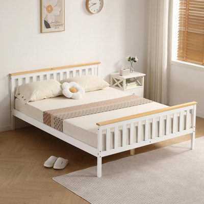 Comfy Living 5Ft White Wooden Bed Frame With Caramel Bar from B&Q