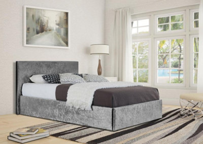 Comfy Living 4Ft6 Prado Crushed Velvet Ottoman Storage Bed Silver from B&Q