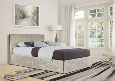 Comfy Living 5Ft Prado Crushed Velvet Ottoman Storage Bed Cream from B&Q