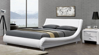 Comfy Living 5Ft Mallorca Faux Leather Bed Frame White from B&Q