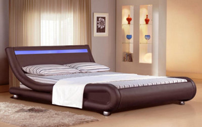 Comfy Living 4Ft6 Mallorca Led Faux Leather Bed Frame Chocolate from B&Q
