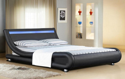 Comfy Living 5Ft Mallorca Led Faux Leather Bed Frame Black from B&Q