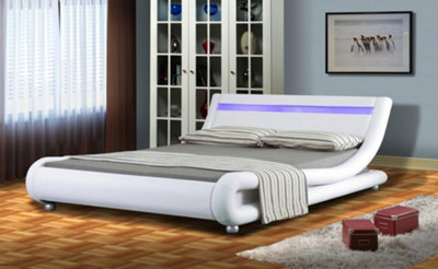 Comfy Living 5Ft Mallorca Led Faux Leather Bed Frame White from B&Q