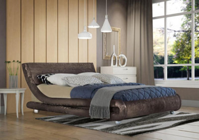 Comfy Living 5Ft Mallorca Crushed Velvet Bed Frame Brown from B&Q