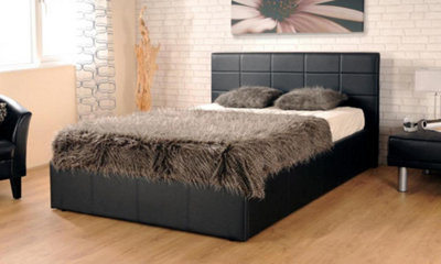 Comfy Living 4Ft6 Chanel Faux Leather Ottoman Storage Bed Black from B&Q
