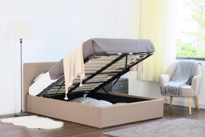 Comfy Living 3Ft Chanel Linen Fabric Storage Ottoman Bed Mocha from B&Q